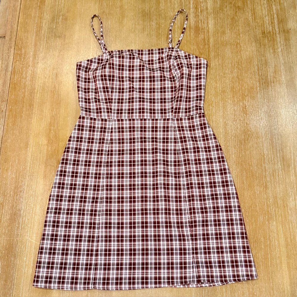 BP Woven Mini Dress Pink Rust Mini Plaid Spaghetti Strap‎ Sz S
